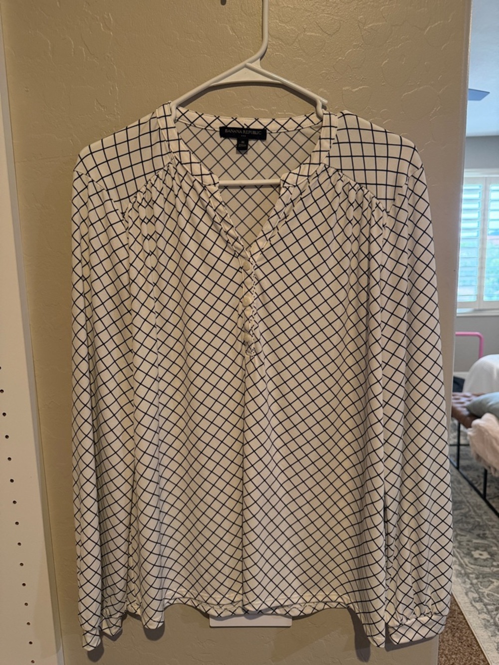 Banana Republic White Shirt with Black Windowpane Grid